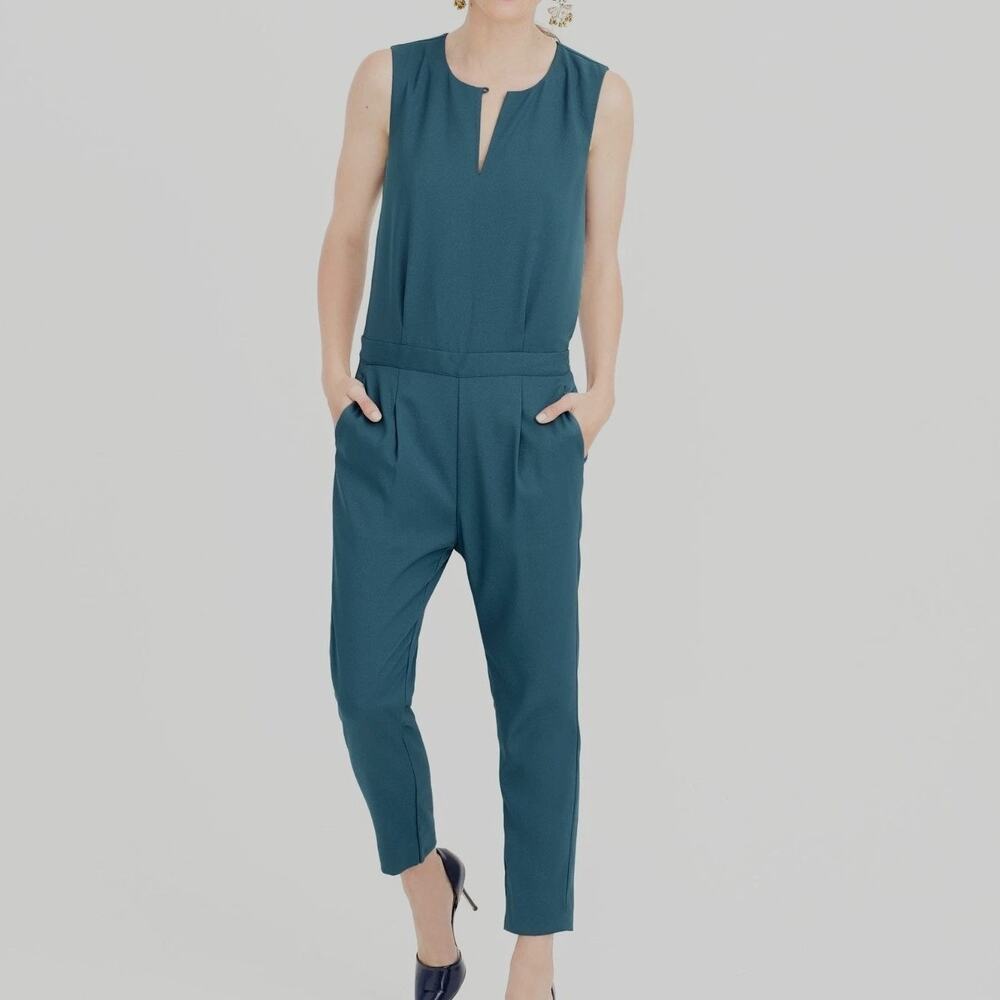 J. Crew Size 4 Teal Keyhole Jumpsuit Cropped Green Sleeveless HAS POCKETS